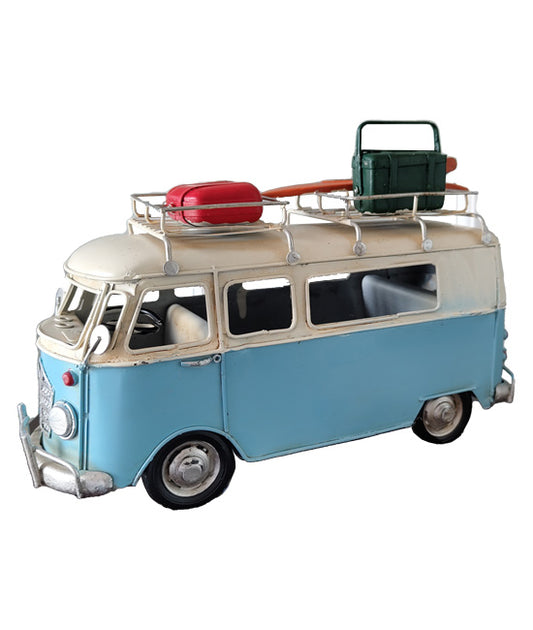 A vintage 1960s style blue camper van metal ornament adding a great touch to your decor.