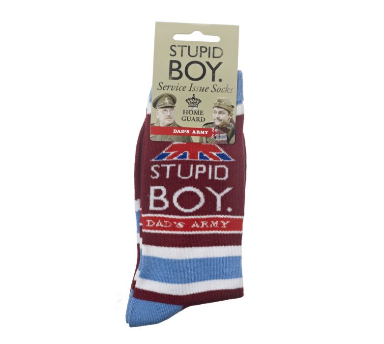 Dads Army Socks Mens size 7-11 in a blue and maroon knit.