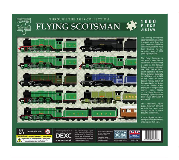 A rear image of the Flying Scotsman Through the Ages collection jigsaw puzzle by Coach House Partners.