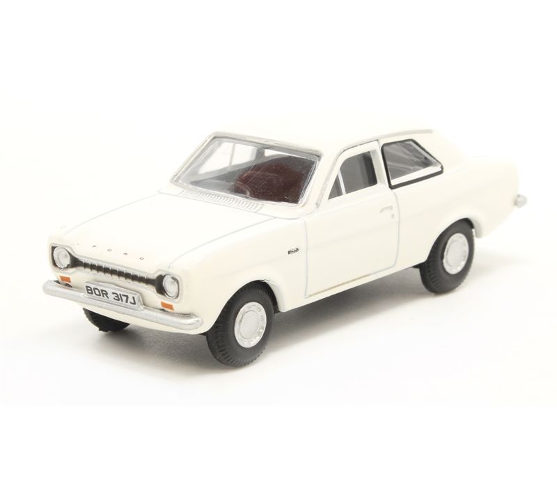 An image of a Ford Escort Mk1 Ermine White Oxford Diecast 1:76 Miniature Car Model.