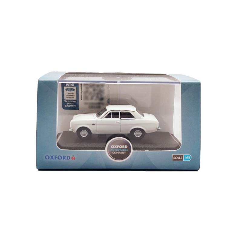 A Ford Escort Mk1 1:76 scale miniature car in presentation box with stand.