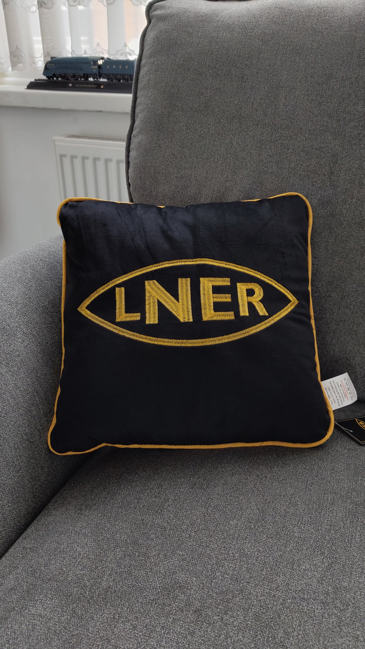 LNER Railway Logo Embroidered Black Velvet Cushion