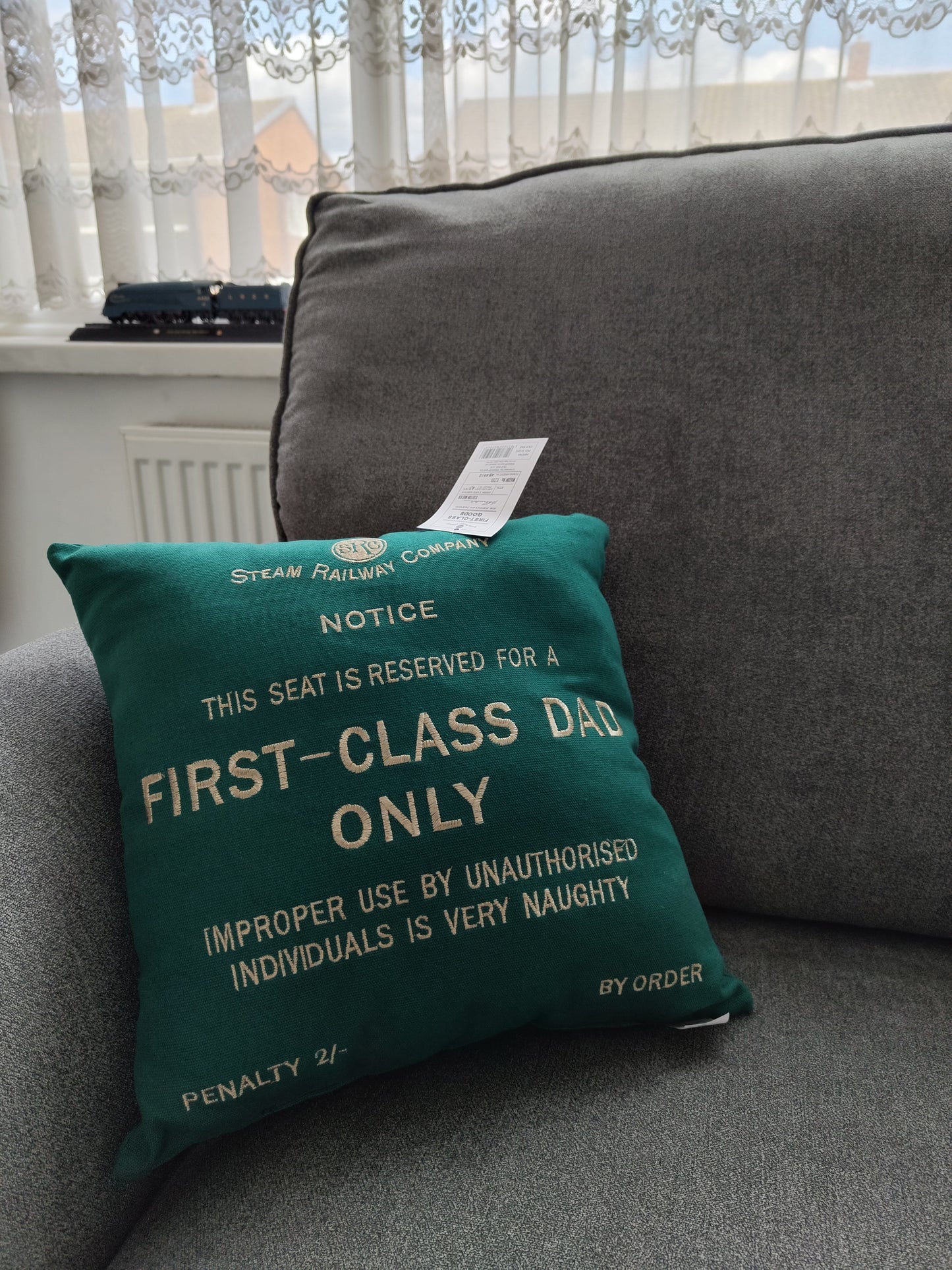 First Class Dad Green Railway Gift Cushion