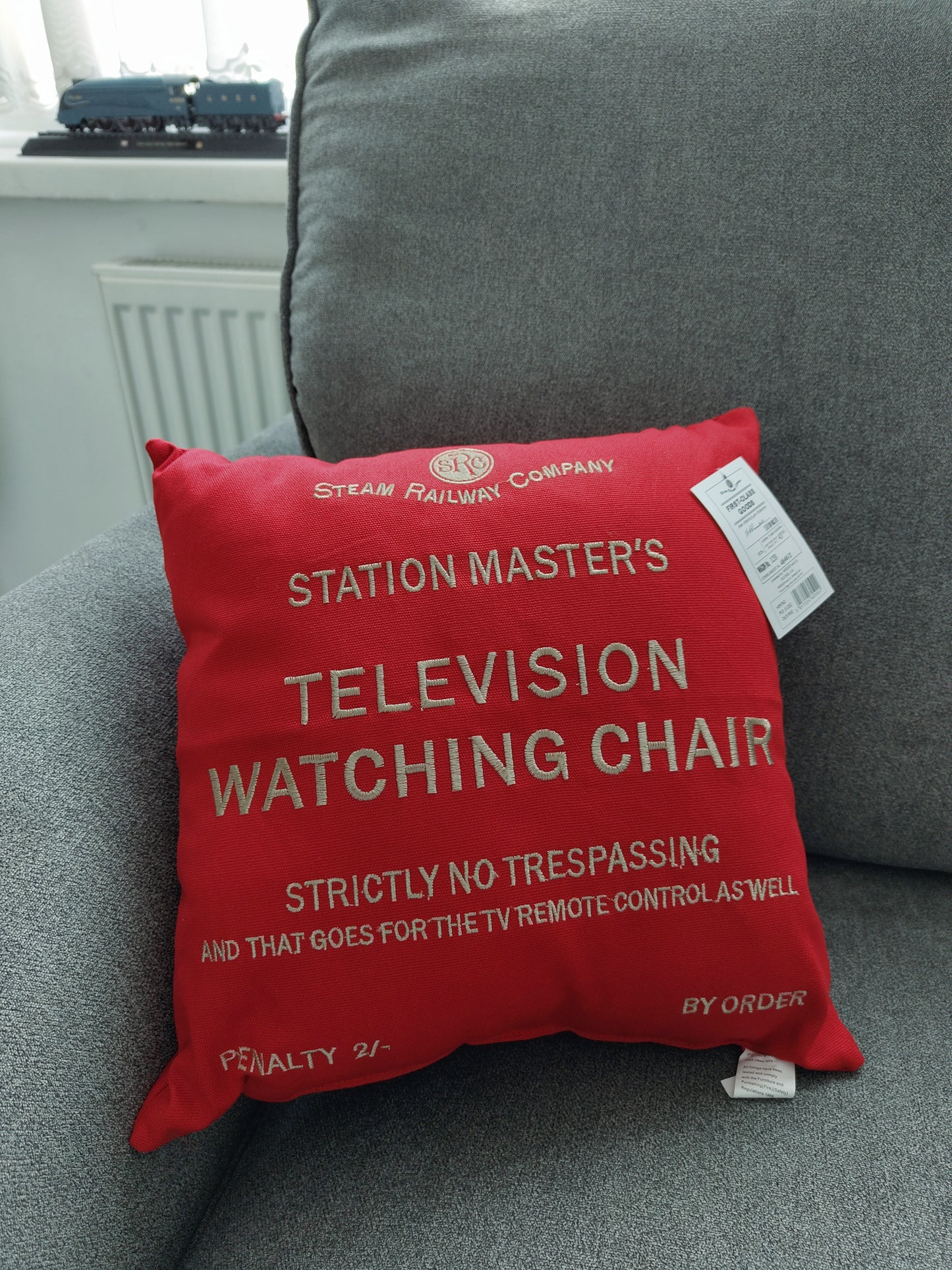 Red Cotton Station Master's Railway Inspired Cushion