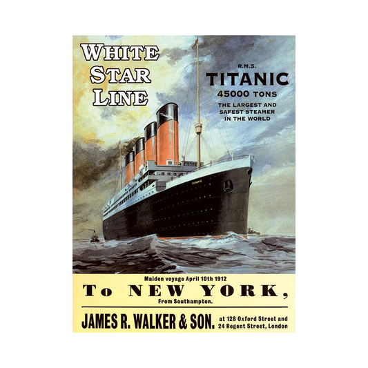 Large 'Titanic White Star Line' Metal Travel Poster Sign - 15" x 12"