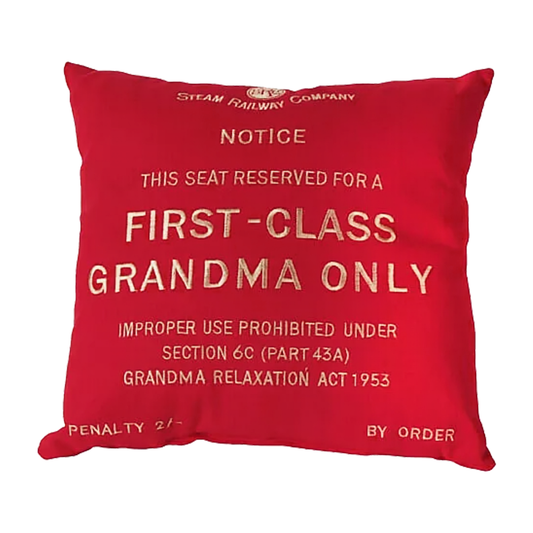 First Class Grandma Red Canvas Railway Gift Cushion