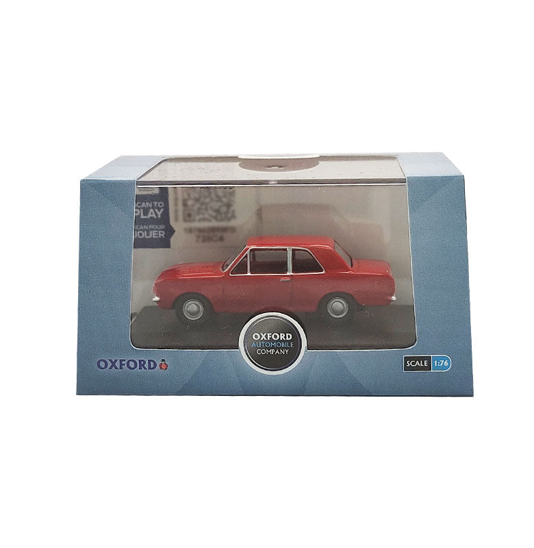 A 1969 Ford Cortina red minature model car by Oxford. 