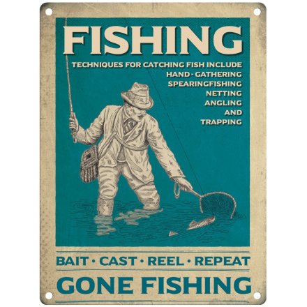 Small Blue Fishing Metal Sign - 8" x 6"