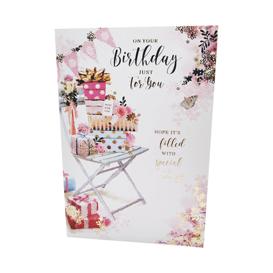 Traditional Birthday Card for Her - 'Gold Presents'