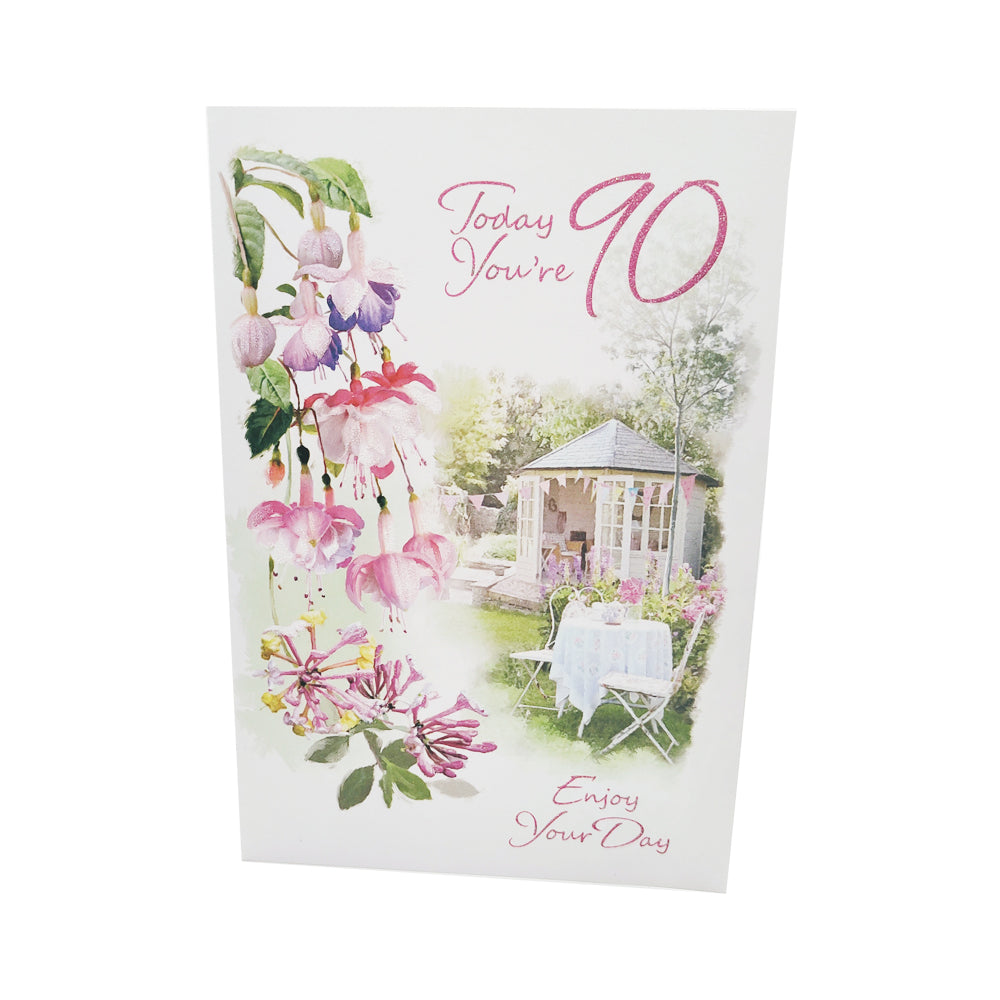 90th Birthday Card for Her - 'Traditional Summer House'