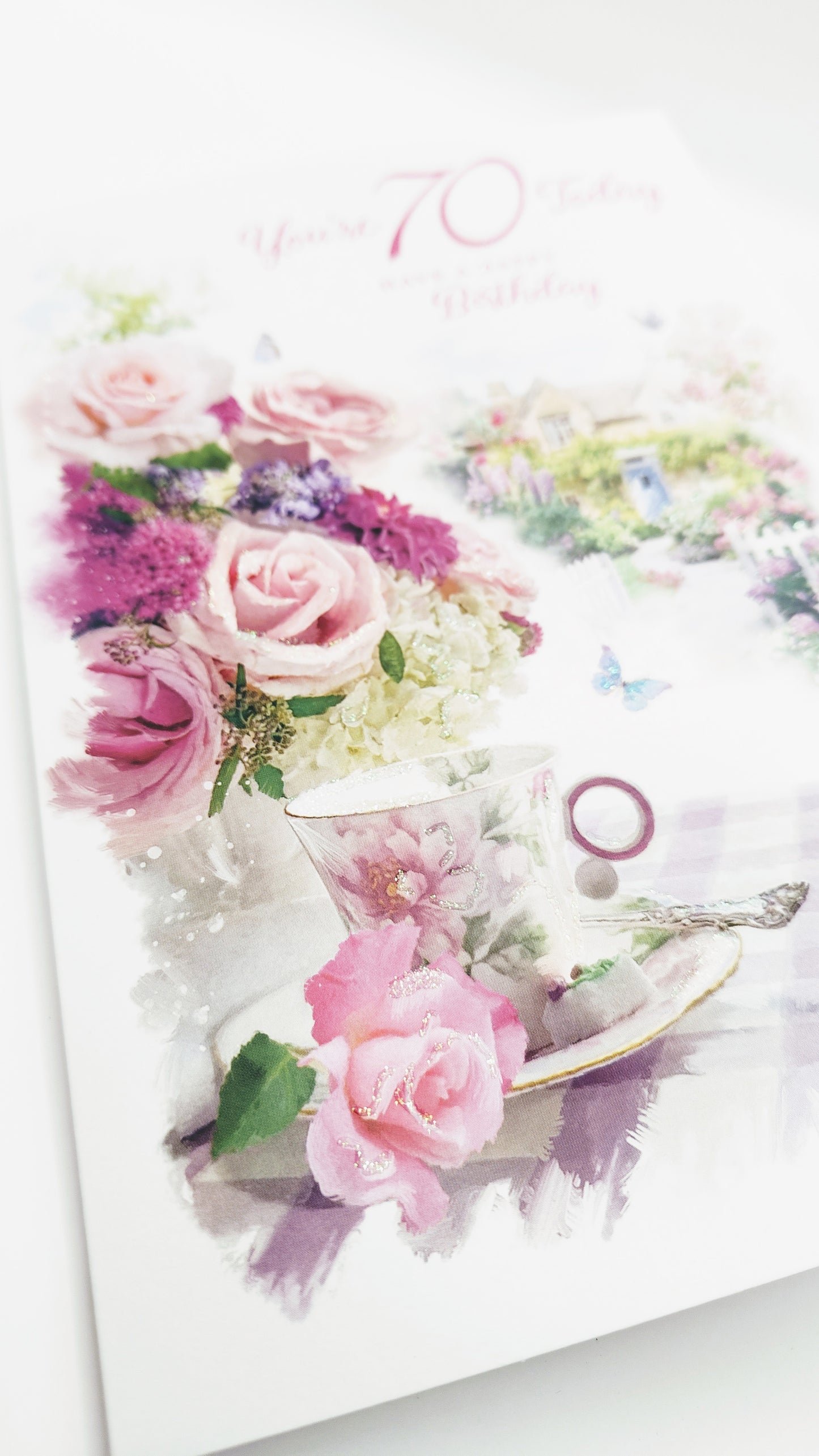 70th Birthday Card - Teacup & Flowers