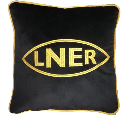 LNER Railway Logo Embroidered Black Velvet Cushion